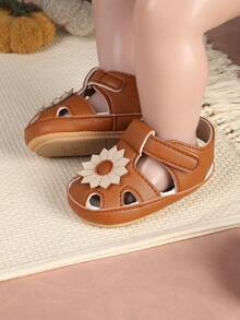 1 Pair Infant Flower Hollow Design Flat Sandals, Minimalist Versatile For Summer - Coffee Brown - View 3