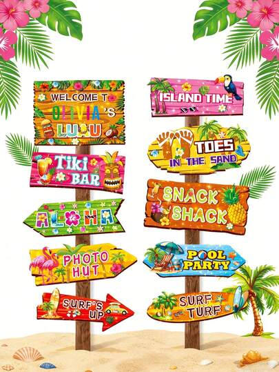 13pcs Hawaiian Theme Welcome Party Signs, Hawaiian Theme Party Decorations, Hawaiian Theme Party Decor, Tropical Hawaiian Theme Outdoor Decor, Suitable For Pool BBQ Party Front Door Signs, Photo Wall Backdrop, Indoor/Outdoor Events (No Power Needed), Hawaiian Party Decorations, Event Signs, Holiday Decor, Lightweight Decorations, Party Decorations, Social Gathering
