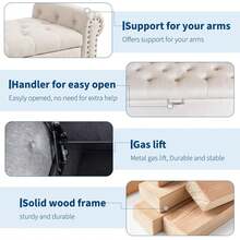 Techigher Ottoman Storage Bench, End Of Bed Storage Box With Wood Legs, Upholstered Bedroom Bench With Button Tufted Design And Rolled Arms, Sofa Bench For Bedroom/Living Room - Beige - View 4