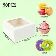 Mini Cajas Con Ventana Para Pasteles Donas Regalos Pan 50 Pz - Blanco - Ver 2