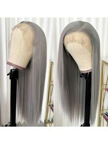 Tóc giả ren phía trước 13*4, tóc dài thẳng, chịu nhiệt, tóc giả ren dành cho nữ. - Màu Xám nhạt - Xem 3