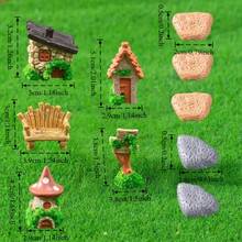 10 Pieces - Simulation Resin Stone House, Wooden House, Wooden Chair, Road Sign, Stone Bonsai Statue Decoration Set, Fairy Garden Accessories/Moss Micro Landscape Gardening Bottle Landscaping/Rockery/Aquarium Decoration, DIY Accessories - Multicolor - View 7