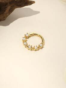 1 đôi bông tai bạc 925 hình ngôi sao bất đối xứng tối giản, đính kim cương, thiết kế thanh lịch phù hợp cho phụ nữ. - đơn - Xem 5