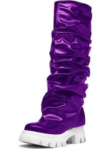 Women's Platform Round Toe Mid Calf Boots With Chunky Heel - M-green - View 10