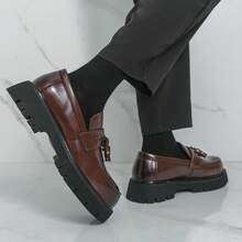 Men's Leather Slip-On Loafers With Tassels For Business Casual - Brown - View 3