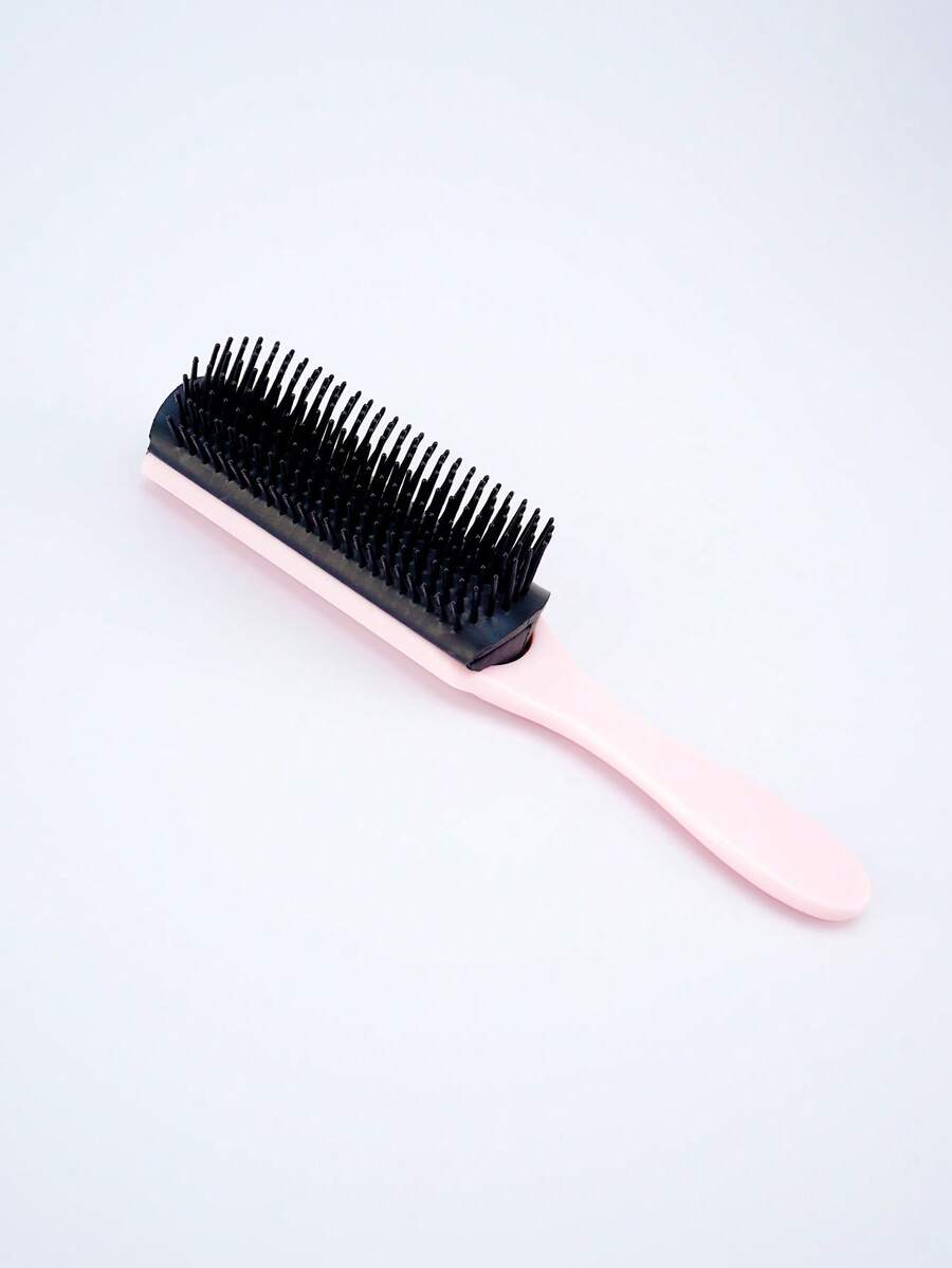 1 Pc Nine Rows Comb,Professional Hairbrush With Handle,Suitable For Curly, Coarse Hair, Dry And Wet Dual Purpose, Easy To Clean, Hair Care Tool, Unisex(Pink&Black) - Pink - View 1