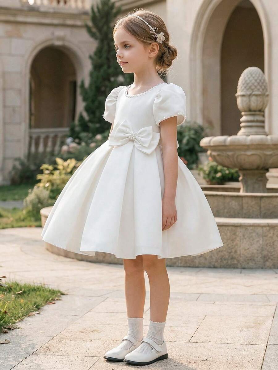 Girl White Dress Party Birthday Wedding Flower Girl Short Backless Formal Dress