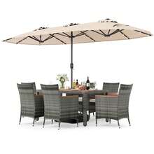 8 PCS Outdoor Wicker Dining Furniture & Double-Sided Umbrella With Solar LED Lights - Màu be - Xem 6