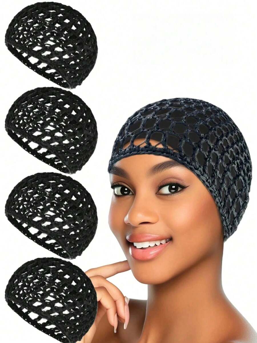 Bộ 3/1 món lưới ngủ cho nữ, mũ đội tóc giả, mũ lưới đen, mũ đầu bếp móc len lượn sóng, mũ che búi tóc bông xốp, thích hợp cho mũ ngủ của nữ vũ công ba lê. - Nhiều màu - Xem 1