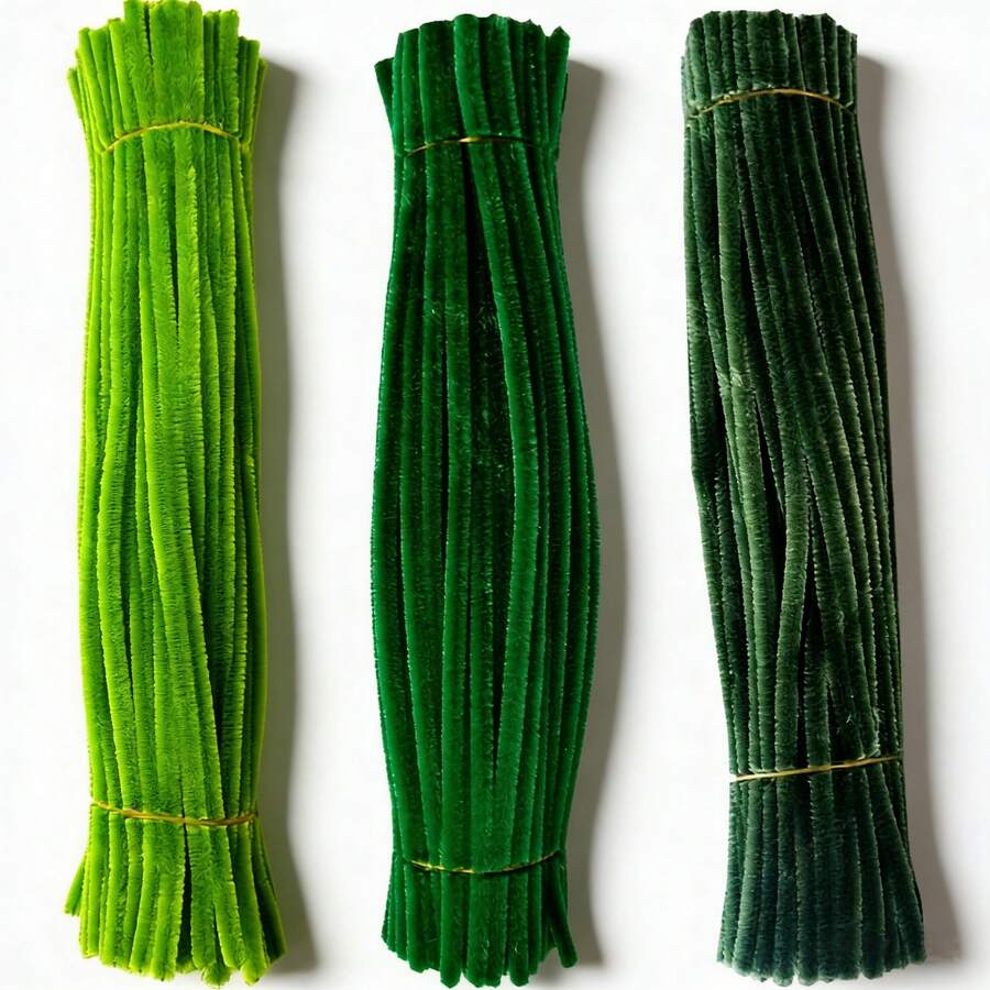 300支绿色管道清洁棒套装，11.8英寸软质管道清洁棒，三种不同深浅的绿色，天鹅绒材质，DIY天鹅绒清洁棒，工艺材料，适用于各种艺术和手工项目 - 彩色 - 查看 1