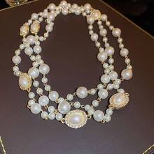 Women's Clothing Chain - Diamond-encrusted Oval Pearl Necklace - View 6