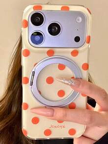 Ốp lưng điện thoại tối giản dễ thương họa tiết chấm bi toàn bề mặt + Chân đế từ tính gập 360°, tương thích với iPhone 17 Pro Max, 17 Pro, 17, 16 Pro Max, 16 Pro, 16, 15 Pro Max, 15 Pro Max, 15 Pro, 15, 14 Pro Max, 14 Pro, 14, 13 Pro Max, 13 Pro, 13, 12 Pro Max, 12 Pro, 12, 11, ốp lưng mềm thời trang. - Chấm bi màu vàng nhạt - Xem 2