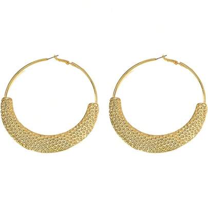 Sparkling Chunky Big Hoop Earrings Gold Silver Metal Large Circle Statement Earrings Bohemian Textured Drop Dangle Earrings Hypoellergenic Lightweight Hoop Earrings 80/90s Crescent Earring  Statement Earring Birthday Party Party Dress Christmas Jewelry For Women