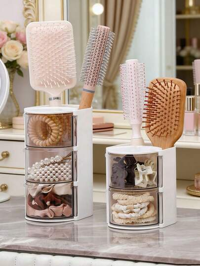 1pc Rotating Makeup Organizer Box - Can Store Makeup Brushes, Combs, Hair Clips, Hair Ties, Hair Claws And Jewelry, Perfect Gift For Mother's Day/Easter/Thanksgiving