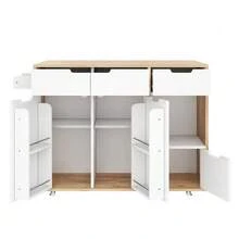 Carrito de cocina de estilo nórdico moderno con ruedas universales de 360°, estante de almacenamiento con cajones y toallero, bandeja plegable y cierre silencioso con resorte, diseño de almacenamiento flexible. - Caqui - Ver 9