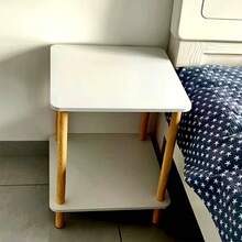 Square Wooden Side Table With Two Levels, Compact Sofa Table Featuring A Storage Shelf, Industrial-Style Nightstand Suitable For Living Rooms And Bedrooms, In White Color - trắng - Xem 4