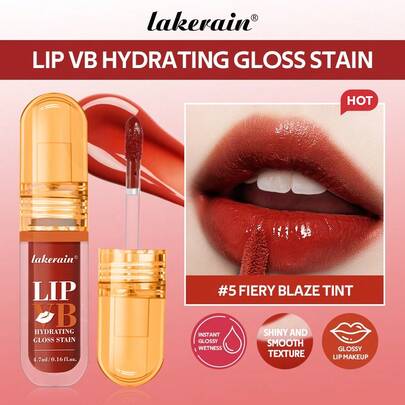  Lakerain Brillo de Labios Hidratante con Vitamina B, Acabado Espejo de Cristal, No Pegajoso, Fácil de Aplicar, Tinte de Labios Perlado