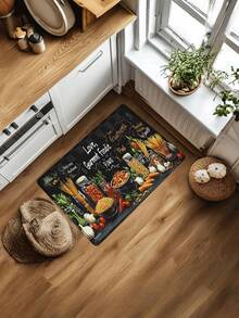 1pc Black Board Doodle Food Themed Kitchen Mat, Modern Minimalist Absorbent Quick-Dry Kitchen Carpet, Home Decor Carpet, Floor Covering, Runner Rug, Long Kitchen Mat, Entryway Non-Slip Mat, Kitchen Set Foot Pad, Waterproof Oil-Proof Mat, Food Ingredient Themed Kitchen Mat, Food Healing Home Decor, Kitchen Dirt-Resistant Essentials, Housewarming Dining & Kitchen Decor, Kitchen Stove, Sink Corridor Runner Rug, Suitable For Whole Kitchen & Dining Area - Food Illustrations - View 9