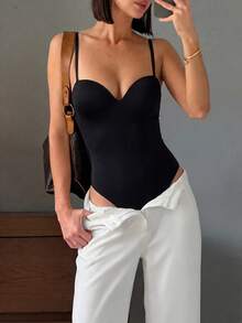 Áo liền thân co giãn xếp ly cá nhân hóa theo phong cách tối giản, áo hai dây ôm sát thanh lịch. - màu đen - Xem 1