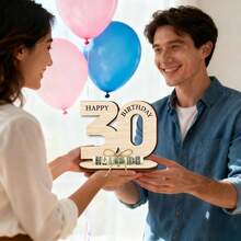 1 pezzo Fermasoldi in legno con numero di compleanno, portamonete/portacarte regalo, decorazione da tavolo unica per feste di compleanno, regalo di compleanno speciale per amici, 2D - Portafoglio di compleanno - Visualizzare 6