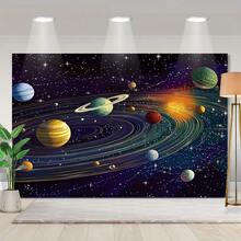 1 件精美绝伦的外太空行星背景横幅 - 充满活力的星系和宇宙场景，点缀着旋转的星星、月亮和火箭 - 耐用的涤纶材质，可用于照片墙装饰，适用于直播、派对、生日、周年纪念、房间、花园或庭院装饰 - 室内/室外均可使用，月亮装饰 - 13 - 查看 1