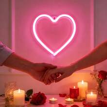 1pc Heart-Shaped Neon Light Wall Decor, LED Ambiance Lamp, Battery/USB Powered, Suitable For Birthday, Wedding, Party, Bedroom, Living Room Decoration - Small Love Neon Light - View 2