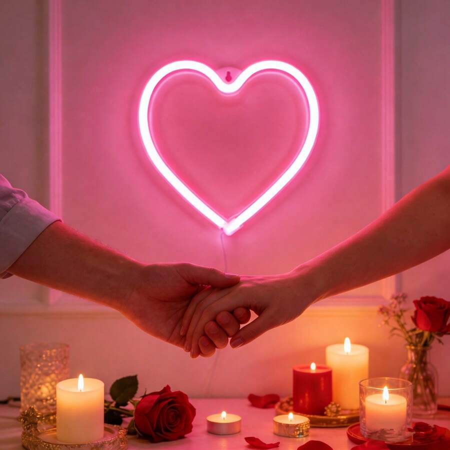 1pc Heart-Shaped Neon Light Wall Decor, LED Ambiance Lamp, Battery/USB Powered, Suitable For Birthday, Wedding, Party, Bedroom, Living Room Decoration