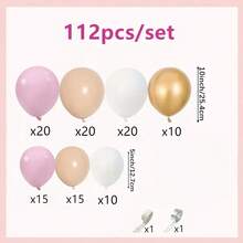112件套灰粉色、白色、裸色气球拱门套装，粉色和金色气球，搭配浅粉色、白色、裸色、香槟金色气球，适用于情人节、波西米亚风订婚、婚礼、新娘送礼会、生日装饰 - 多色 - 查看 6