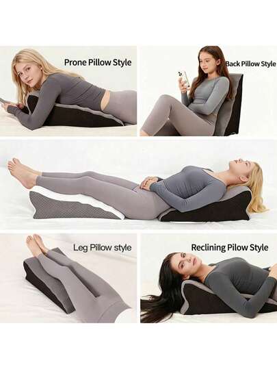 1个斜角枕，慢回弹楔形枕，多功能人体工学床楔形枕，可抬高倾斜，枕套可拆洗，适用于睡眠、阅读、术后恢复、床上使用智能手机、缓解打鼾和日常放松。