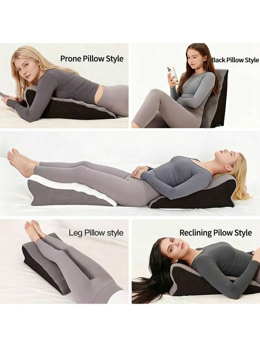1pc Slanted Pillow, Slow Rebound Wedge Pillow, Multifunctional Ergonomic Bed Wedge Pillow, Can Be Raised And Tilted, Washable Cover, Suitable For Sleeping, Reading, Post-Surgery Recovery, Using Smartphone In Bed, Snoring Relief And Daily Relaxation - White - View 1