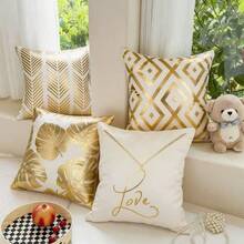 1 chiếc vỏ gối trang trí bằng vải nhung in họa tiết ánh kim, thích hợp cho phòng khách, ghế sofa, phòng ngủ. - Sọc lá vàng - Xem 5