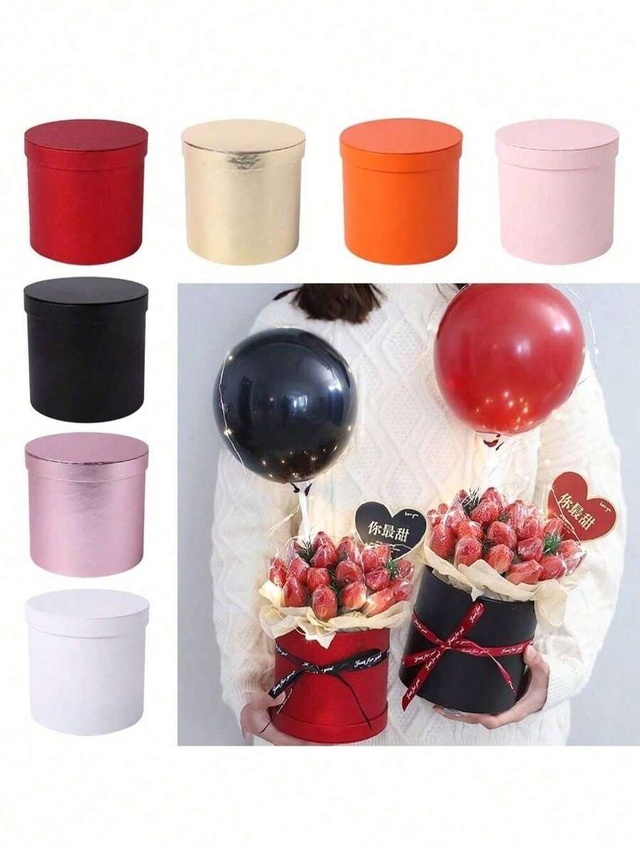 1 pieza Caja redonda con empaque de flor, Caja de papel de lujo con tapa para el Día de San Valentín, Caja de regalo, Accesorios de almacenamiento y decoración DIY para bodas, Día de San Valentín, cumpleaños, Día de la Madre, Navidad, Halloween - cubo de flores - Ver 1