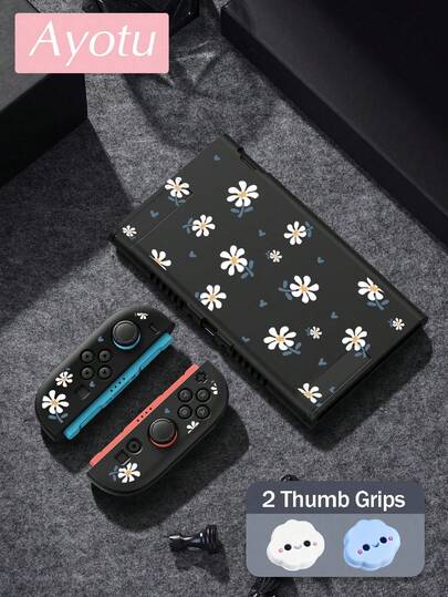 Ayotu Étui de protection pour manette avec thème floral, convenant pour la nouvelle Switch2 (2025)/Switch NS/Switch OLED, peut être utilisé sur la station d'accueil sans retirer l'étui de protection, housse de protection universelle pour manette de jeu, comprend 2 capuchons de joystick, accessoires de jeu Switch, anti-chute et anti-rayures, cadeau romantique de printemps/rentrée scolaire/Saint-Valentin