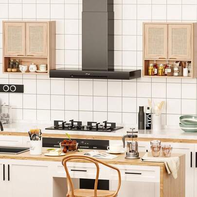 Rattan Bathroom Wall Cabinet, Boho Medicine Cabinet With Adjustable Shelf & Doors, Over The Toilet Storage Cabinets Organizer For Laundry Room, Kitchen, Living Room, Natural