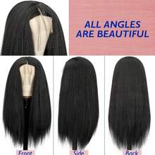 Parrucca sintetica con frontalino in pizzo 13*4 per donne, stile riccio naturale nero, linea del capelli realistica, pre-rifilata, senza colla per uso quotidiano - Multicolore - Visualizzare 6