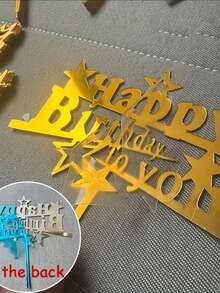 优雅生日蛋糕装饰 - 金色闪光亚克力装饰品，包含数字、字母和“生日快乐”字样，适用于多层蛋糕、滴落蛋糕、生日派对装饰，可重复使用且易于组装 - 彩色 - 查看 3