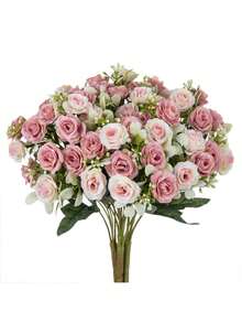 1pcs Romantic Artificial Flowers Centerpieces Plastic Flowers Tea Roses Bouquet Fake Plants Eucalyptus Leaves For Wedding Room Home Hotel Party Event New Years Gifts Handheld Flower Arrangement For Valentine's Day Wedding/Home/Bedroom/Living Room/Table Decoration/Bride's Bouquet/Outdoor Garden Birthday Graduation - 粉色 - 查看 7