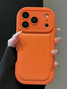 奢华人造革圆形镜头保护手机壳,兼容 17 Pro Max 17 Pro 17 Air 17 16 15 14 13 12 Pro Max 11,时尚腕带,防震软壳 - 橘色 - 查看 3