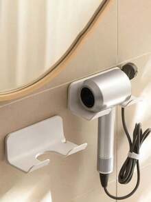 1pc Self-Adhesive Hair Dryer Holder, Wall-Mounted, No Drilling Required. Hair Dryer Storage Rack, Bathroom Hair Styling Tool Rack, Suitable For Curling Irons, Straighteners, Electric Combs, Etc. Compatible With Most Hair Dryers, Bathroom Accessories. - View 2