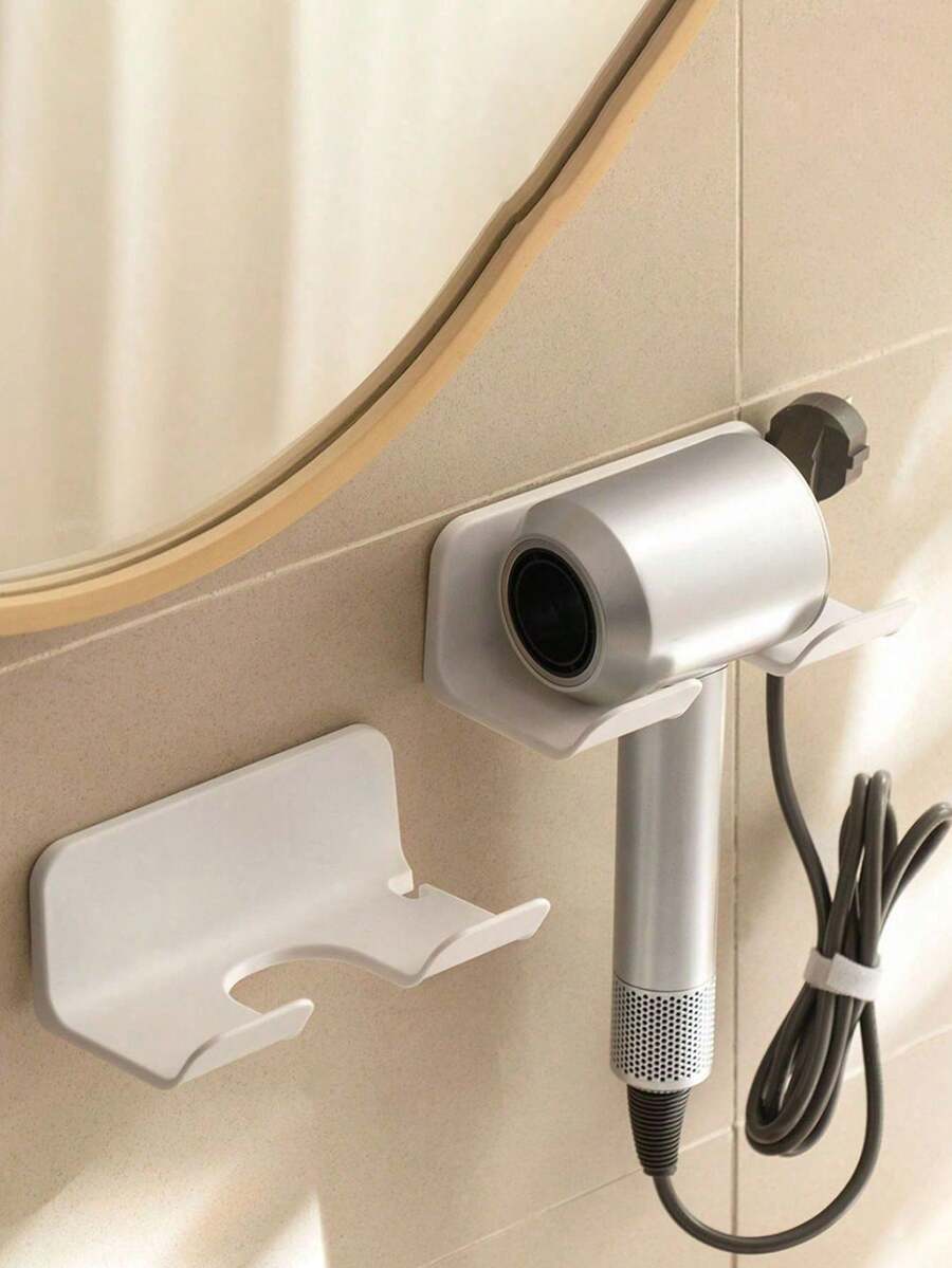 1pc Self-Adhesive Hair Dryer Holder, Wall-Mounted, No Drilling Required. Hair Dryer Storage Rack, Bathroom Hair Styling Tool Rack, Suitable For Curling Irons, Straighteners, Electric Combs, Etc. Compatible With Most Hair Dryers, Bathroom Accessories.
