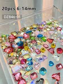 20/40pcs Campuran Permen Soda Ujung Lancip Rhinestone Warna-warni, Berlian Gula Es Berbentuk Hati Kristal, Dekorasi Seni Kuku, Hiasan Kuku - MultiWarna - View 9
