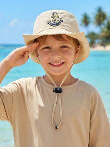 1pc Kids' Beige Foldable Cartoon Bucket Hat, Suitable For Boys In Spring, Summer, Autumn And Winter, Lightweight For Outdoor, Travel, School Activities - 1PC - View 7
