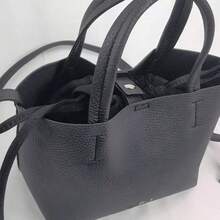 1 Piece Of Solid-Colored PVC Handbag, Drawstring Closure, Integrated Pockets For Phone And ID, Medium-Soft Material, Minimalist Urban Style, Versatile For Commuting, Campus, And Workplace, Affordable Women's Shoulder Bag, Available In Multiple Colors. - màu đen - Xem 5