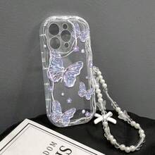 极简浅紫色蝴蝶图案透明波浪边框独特设计手机壳，带挂绳，兼容 17/17Pro/17ProMax/16/15/11/12/13/14 Pro Max/Xs/Xr/11 Pro/11 Pro Max/12 Pro/12 Pro Max/13 Pro/13 Pro Max/7 Plus/14 Pro/14 Pro Max/14 Plus/8 Plus/SE2、Galaxy S21 5G/S21 FE 5G/S21 Ultra 5G/S22/S22 Ultra/S22+/S23 Ultra/S23/S23+/S24/S24+/S24 Ultra/S24FE/S25/S25+/S25 Ultra、X、Note、荣耀等。 - 無色 - 查看 4