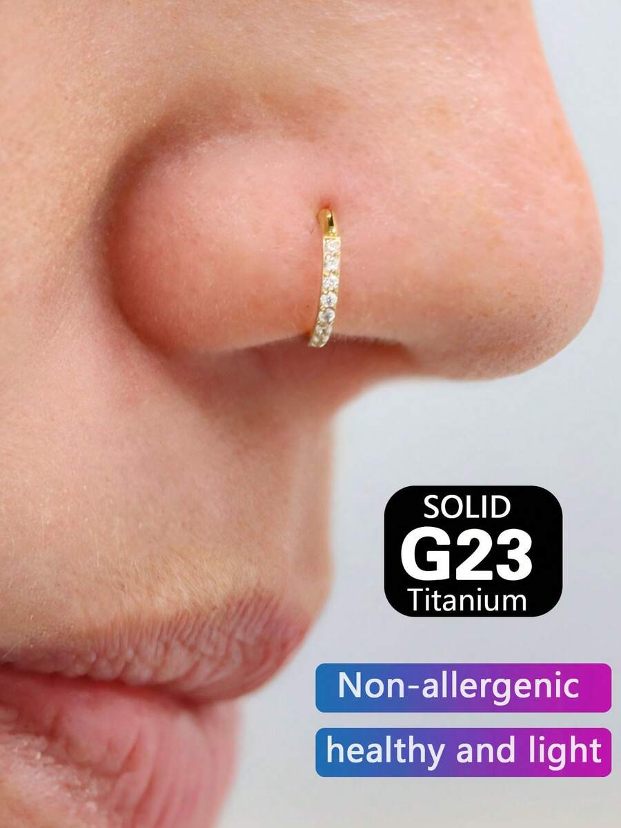 1 chiếc khuyên mũi bằng hợp kim titan G23 đính đá Cubic Zirconia, cỡ 16G, có các kích thước đường kính 6mm/8mm/10mm/12mm, phù hợp cho nữ giới khi xỏ mũi, dái tai, sụn tai, vành tai, xoắn tai. - Vàng - Xem 1