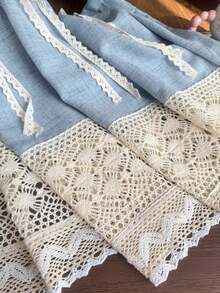 1PC Machine Washable Kitchen Curtains,Small Window Curtains For Kitchen,Apartment Kitchen Drapes,Cafe Style Half Curtains, Polyester,Affordable Linen Curtains - Blue - View 8