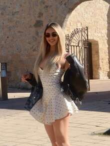 Đầm hai dây GMFP dành cho nữ, kiểu dáng thanh lịch, họa tiết chấm bi, viền bèo nhún, thích hợp cho kỳ nghỉ, tiệc tùng, đi biển, hẹn hò, phù hợp cho mùa lễ hội âm nhạc/đám cưới, mùa xuân/hè. - Màu be - Xem 7