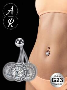 AVYRING G23 纯钛女士肚脐环，14G 10mm 透明 CZ 钻石肚脐环，肚脐穿刺饰品 - 彩色 - 查看 1