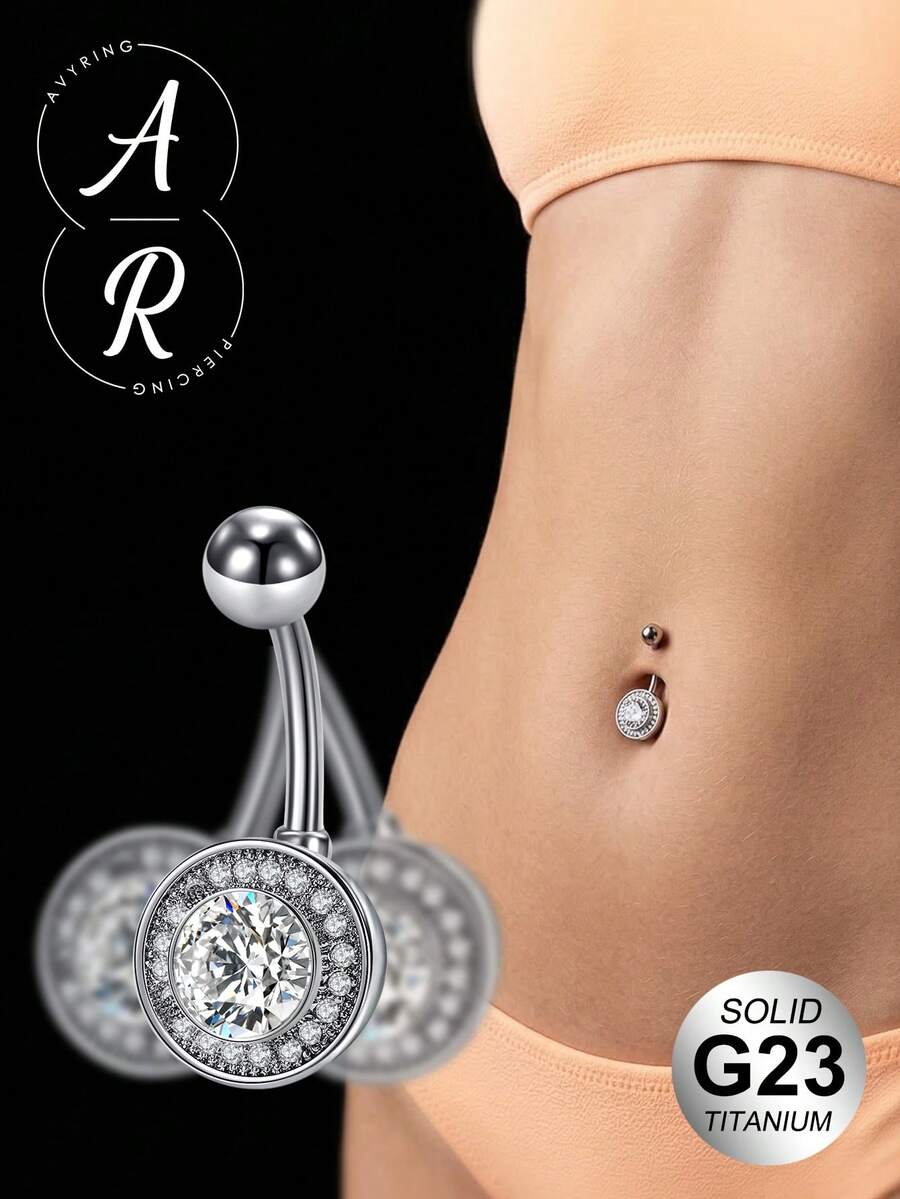 AVYRING G23 纯钛女士肚脐环，14G 10mm 透明 CZ 钻石肚脐环，肚脐穿刺饰品 - 彩色 - 查看 1