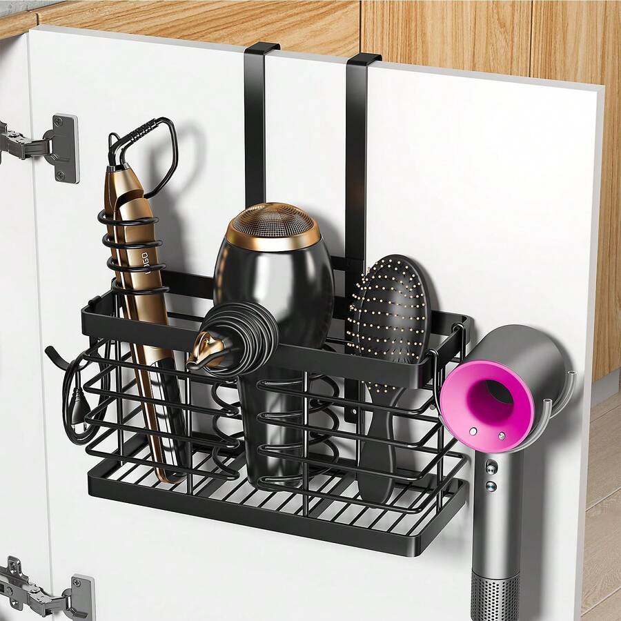 2026 Upgraded 3-In-1 Hair Dryer Holder, Adjustable Metal Stand For Wall/Door/Freestanding Use, Saves Counter Space - 黑色 - 查看 1